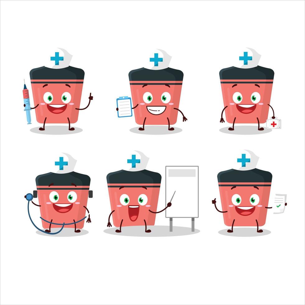 Doctor profession emoticon with pink highlighter cartoon character vector