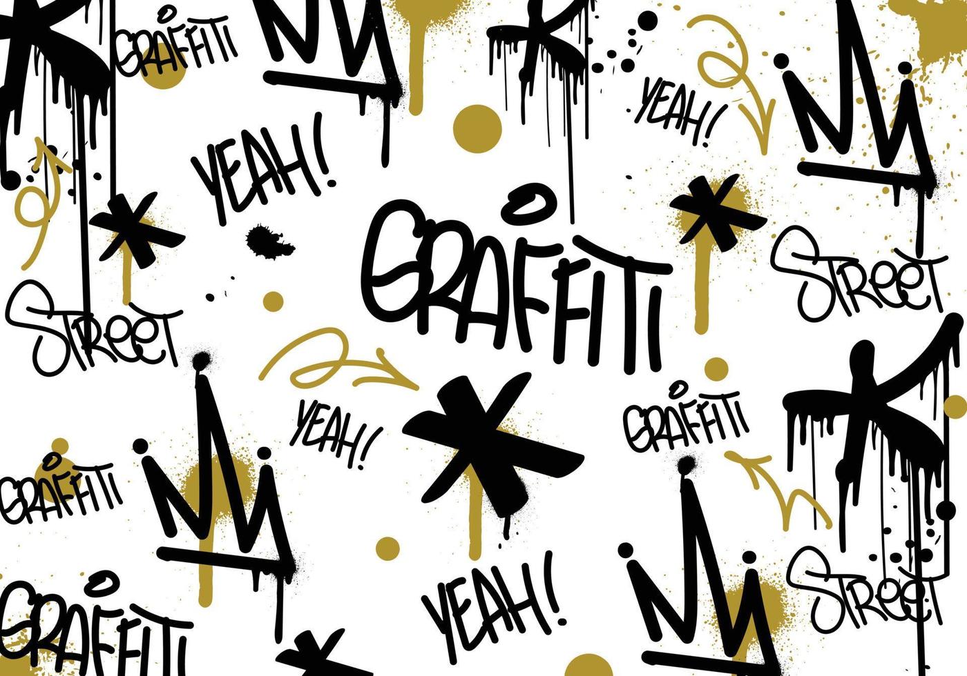 Seamless graffiti art illustration pattern. Graffiti background with throw-up and tagging hand-drawn style. Street art graffiti urban theme for prints, banners, and textiles in vector format.