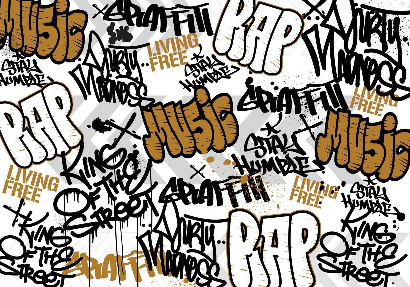 Seamless graffiti art illustration pattern. Graffiti background with throw-up and tagging hand-drawn style. Street art graffiti urban theme for prints, banners, and textiles in vector format.