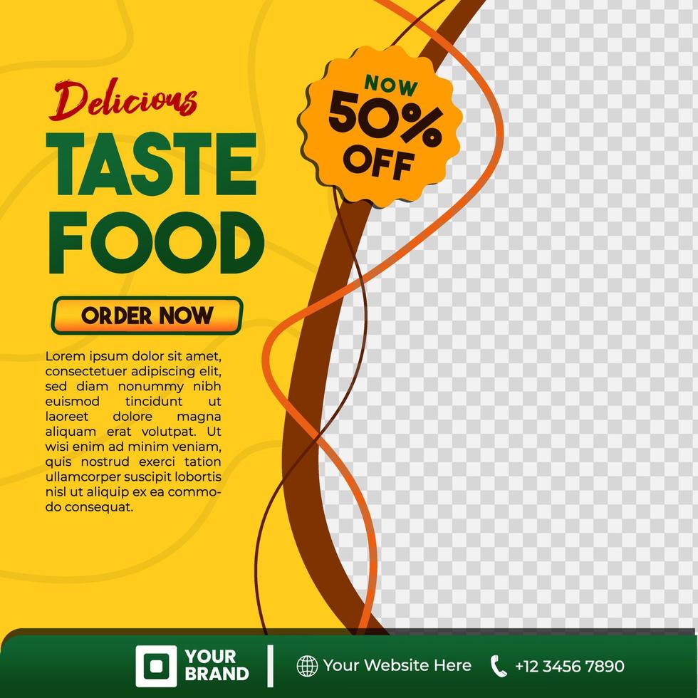 The social media template, in yellow, brown, and green gradients, is perfect for your restaurant's social media post content needs. vector