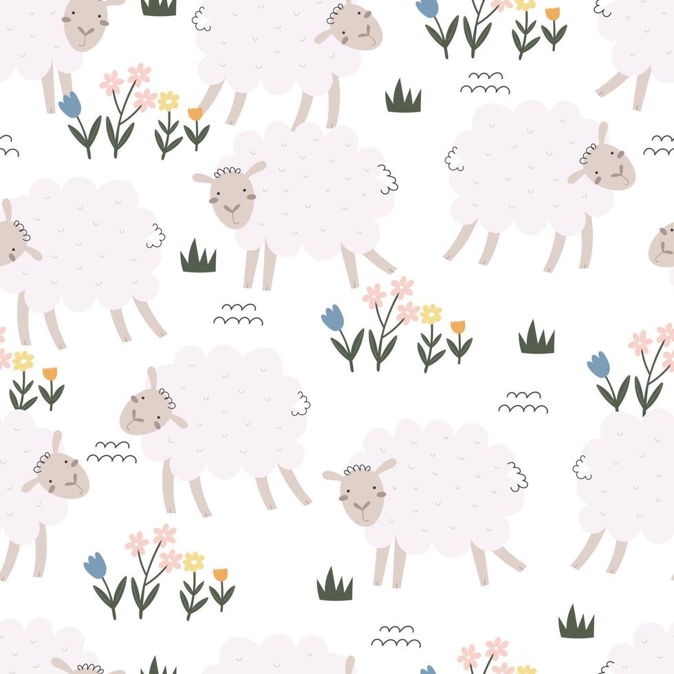 Seamless pattern with cartoon sheep. Colorful vector, flat style. baby design for fabric, print vector