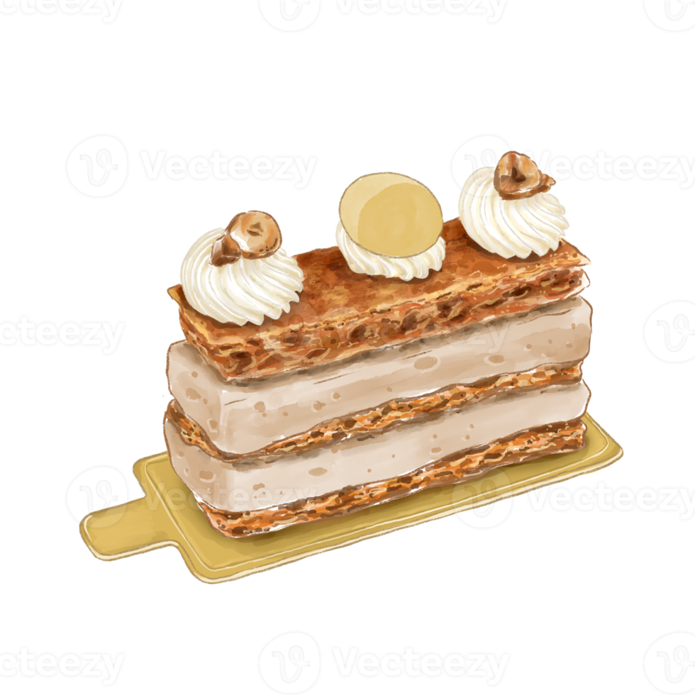 Watercolor Painting of Millefeuille, Dessert png