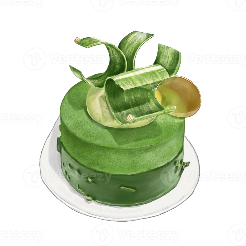 Watercolor Painting of Matcha Raspberry Mousse Cake png