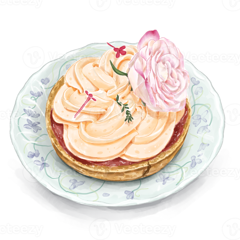 Aquarell Gemälde von Litschi Rose und Himbeere Torte png