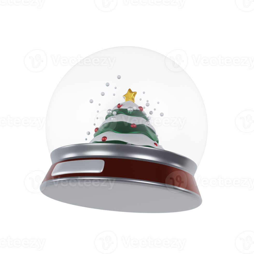 3d illustration miniature glass ball snow tree christmas ornament png