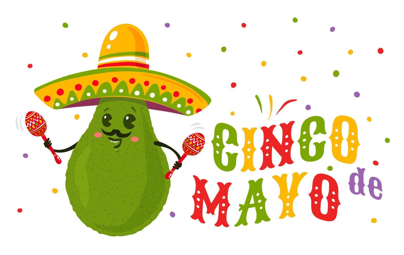 Vector illustration of avocado in sombrero for Cinco de mayo festival.