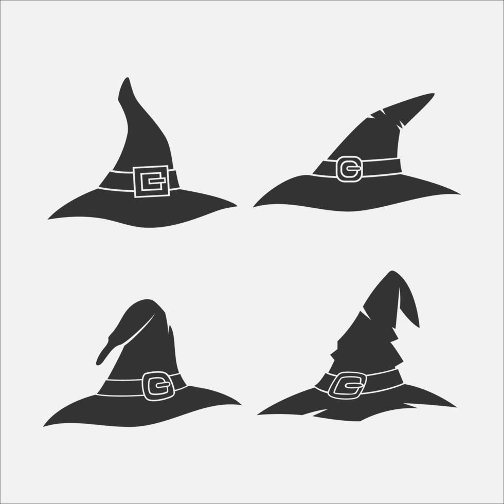 A set of black witches hats with a buckle on them vector