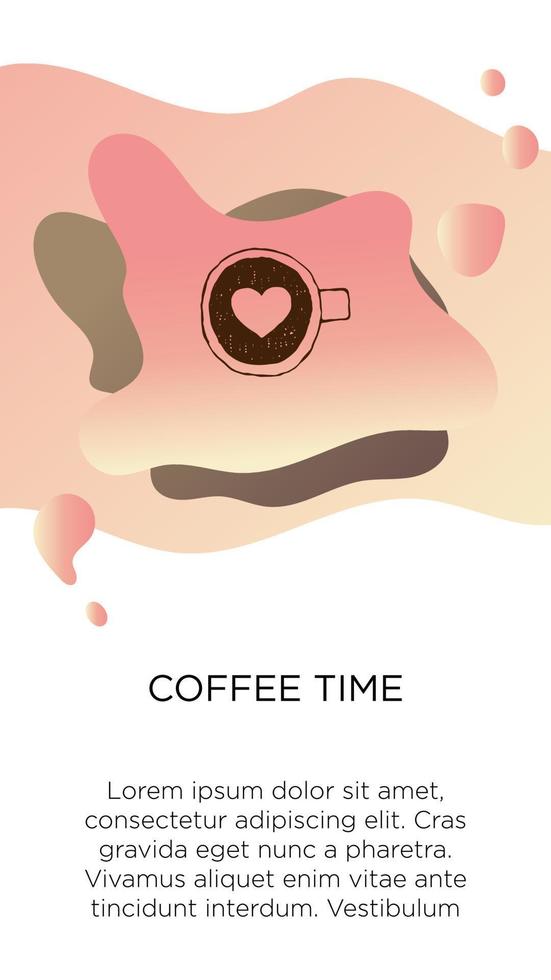 Abstract creative coffee backgrounds with copy space for text and hand draw icon heart cup of coffee. Concept for coffee shop house, cafe with pink modern liquid background. Template for website, app. vector