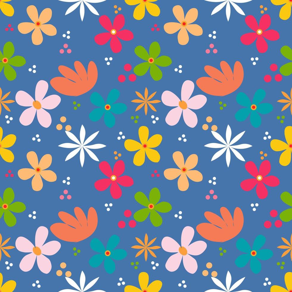 Folk floral seamless pattern on blue background. vector