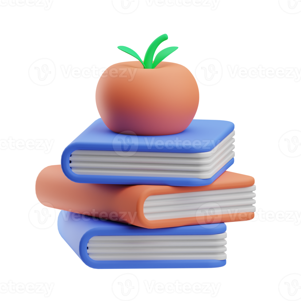 Online education book with apple 3D Illustration Kit png