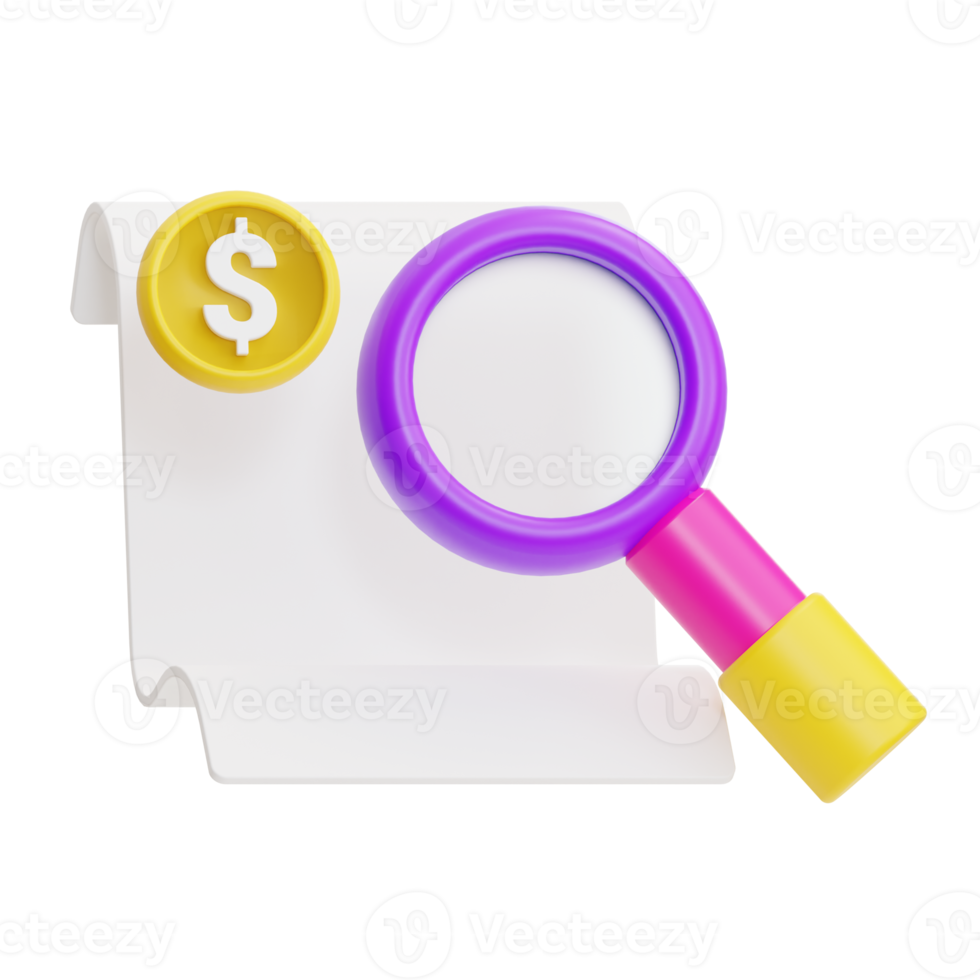 Accountant Payment, search report of invoice, Icon 3D Illustration png