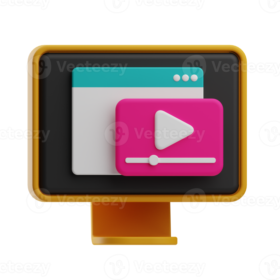 3d illustration video button monitor web development png