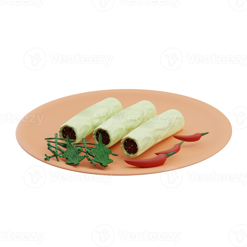 Asian Food Rice rolls with pork 3D Illustration png