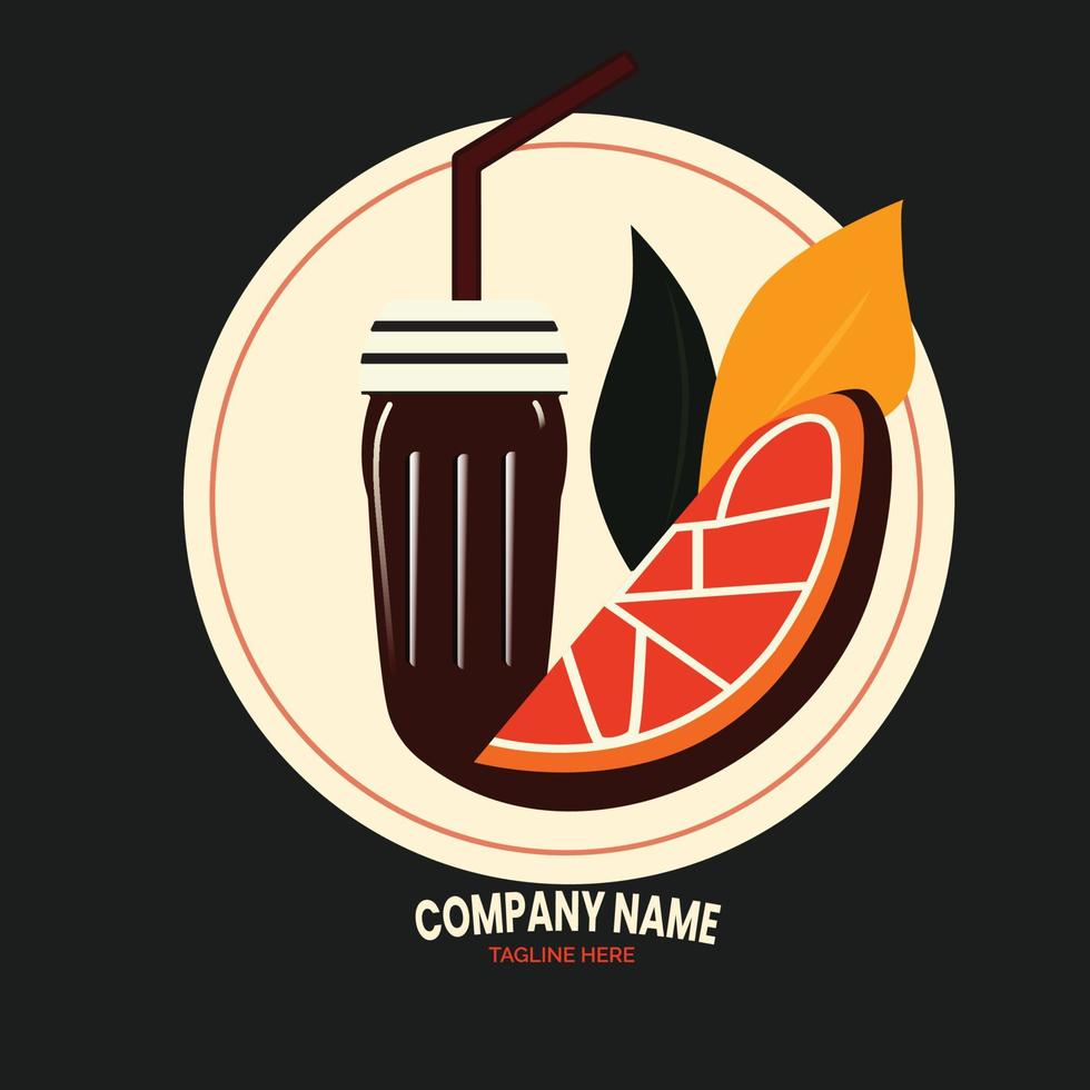 un redondo logo con un vaso de naranja jugo y un Paja vector