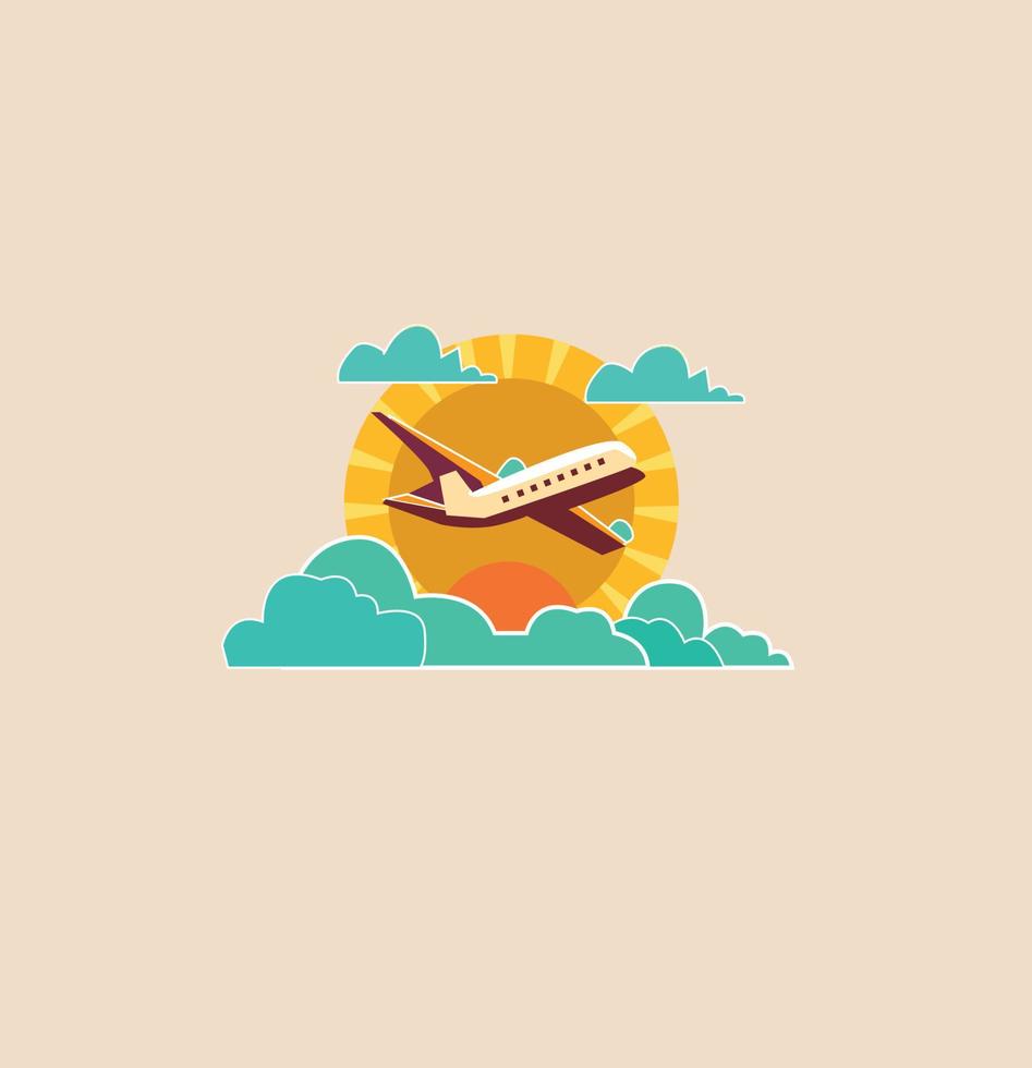 An airplane is flying in the clouds. vector