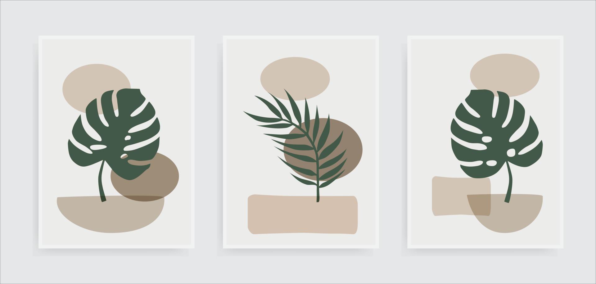 Set of abstract landscape posters. Modern background flat design. Botanical wall art vector set