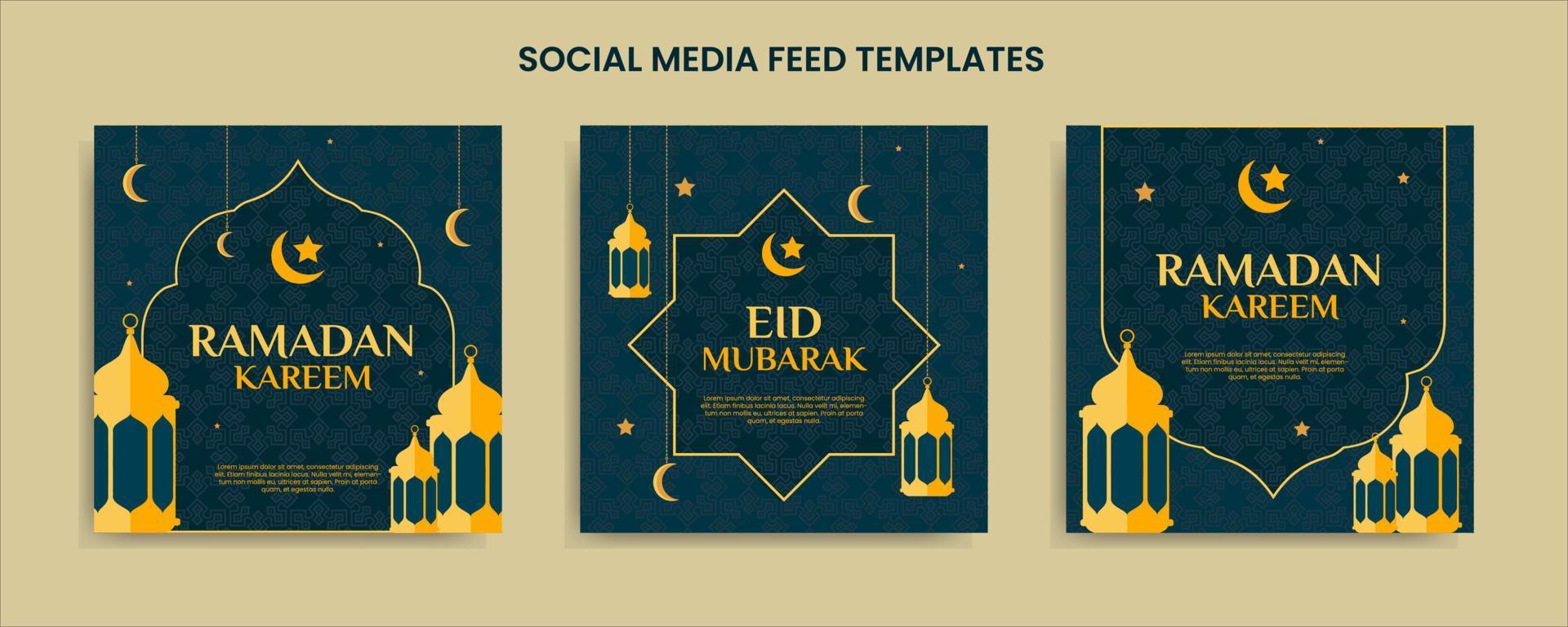 Islamic template background, green set square banner for ramadan kareem vector
