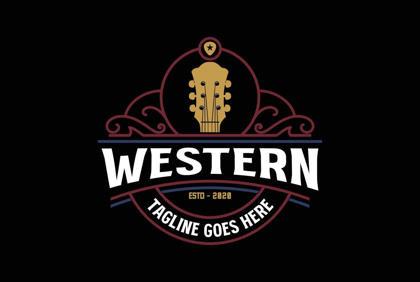 Country Guitar Music Western Vintage Retro Saloon Bar Cowboy Logo Design Vector