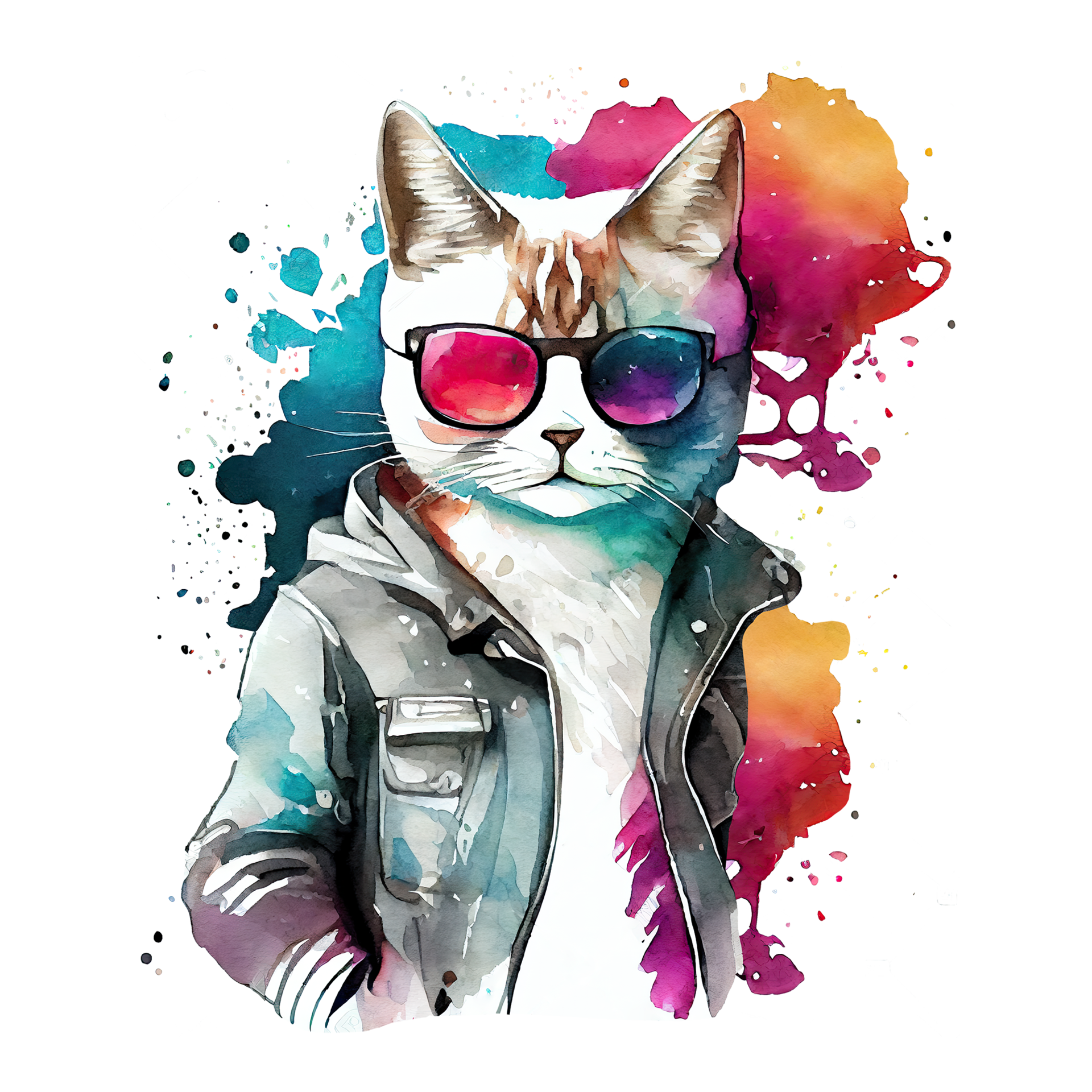 nuestra Cinco Arqueólogo Watercolor cute cat, cool superstar cartoon animal character. Isolated  transparent background. Generative AI 22588213 PNG