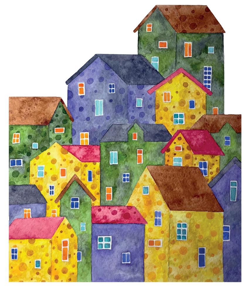 little watercolor hand drawn houses vector