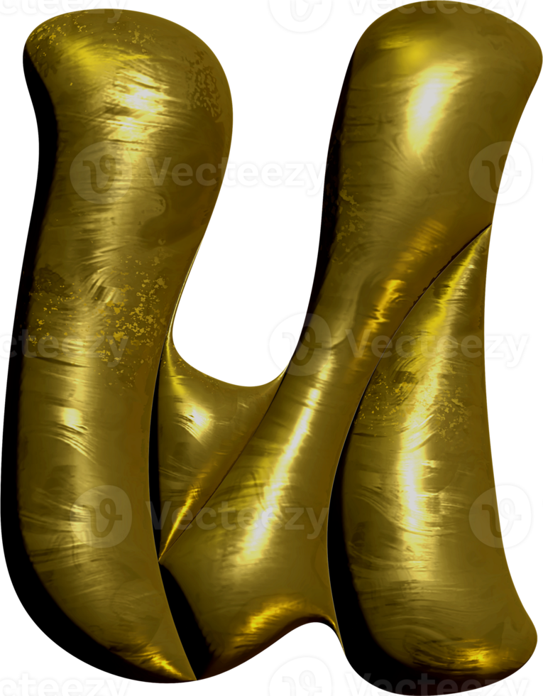 Shiny gold balloon metallic letter U capital. png