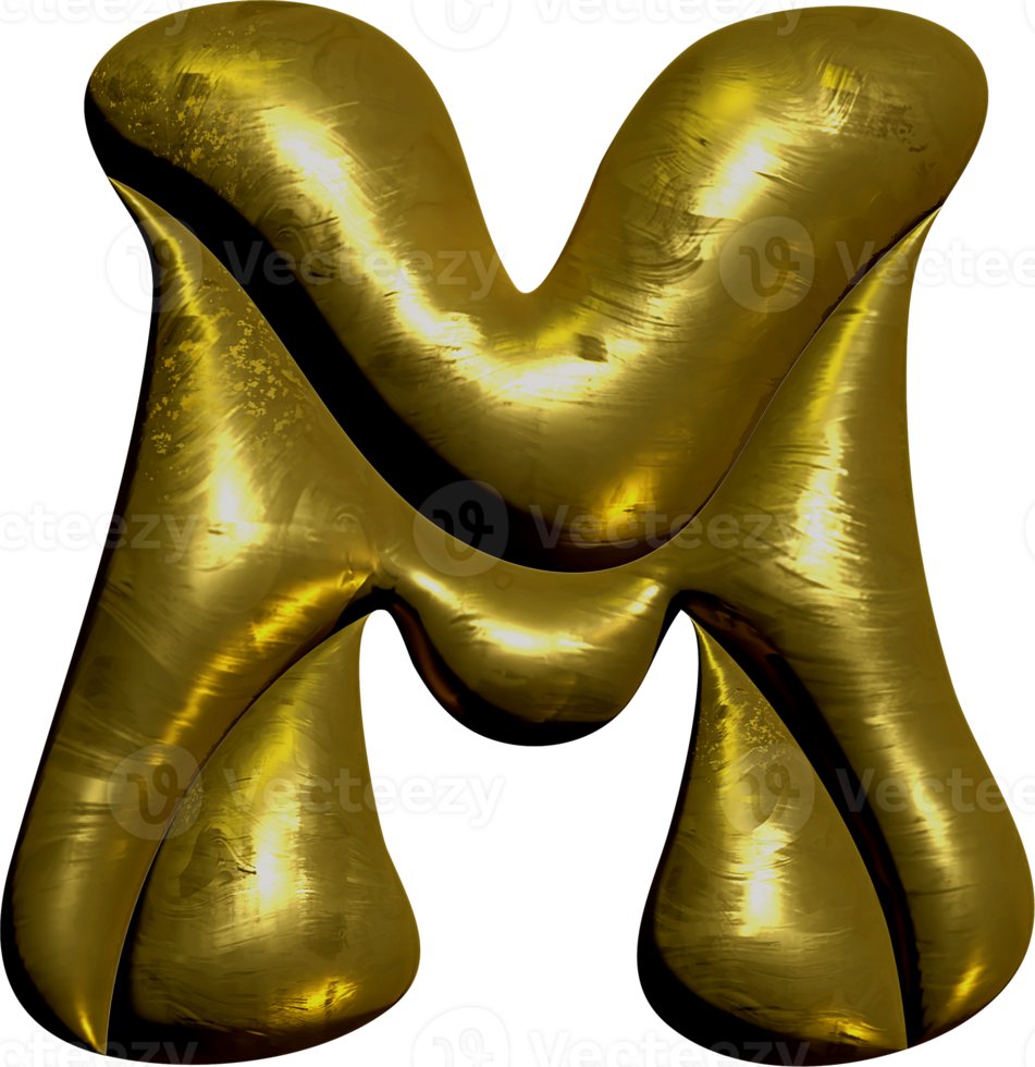 Shiny gold balloon metallic letter M capital. png