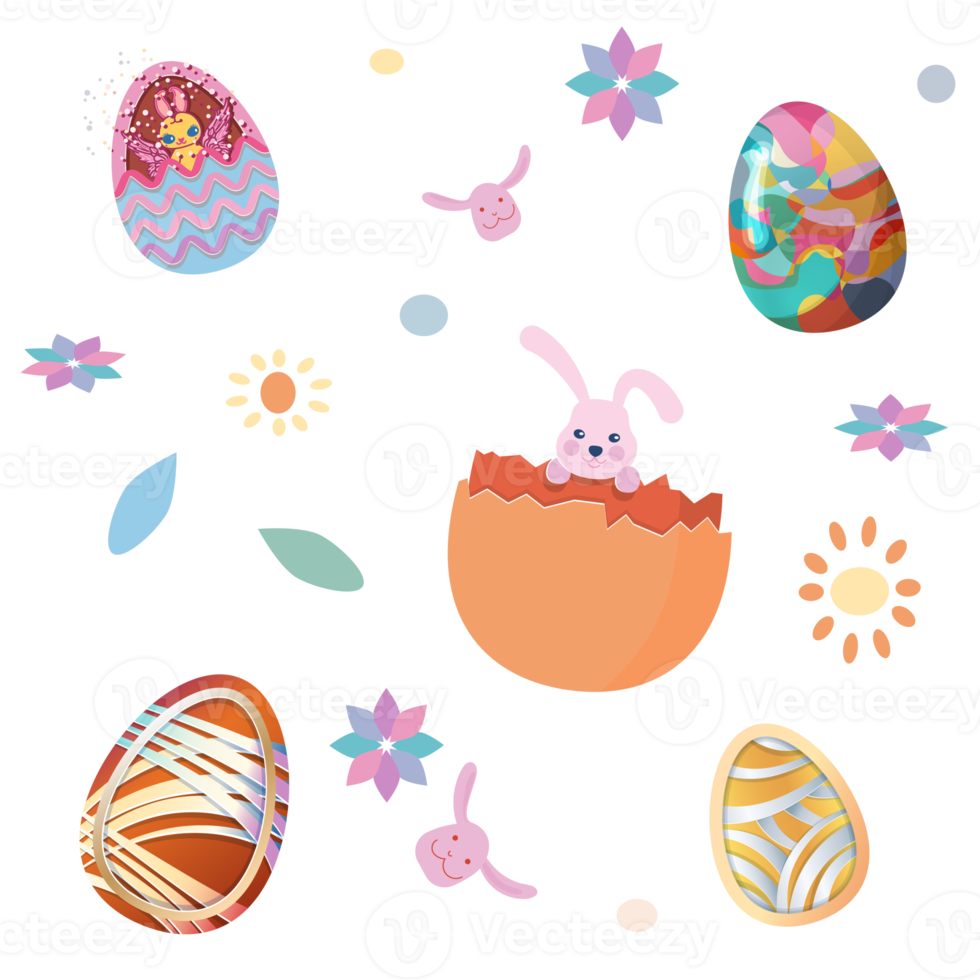 Happy easter, seamless pattern set of easter eggs png