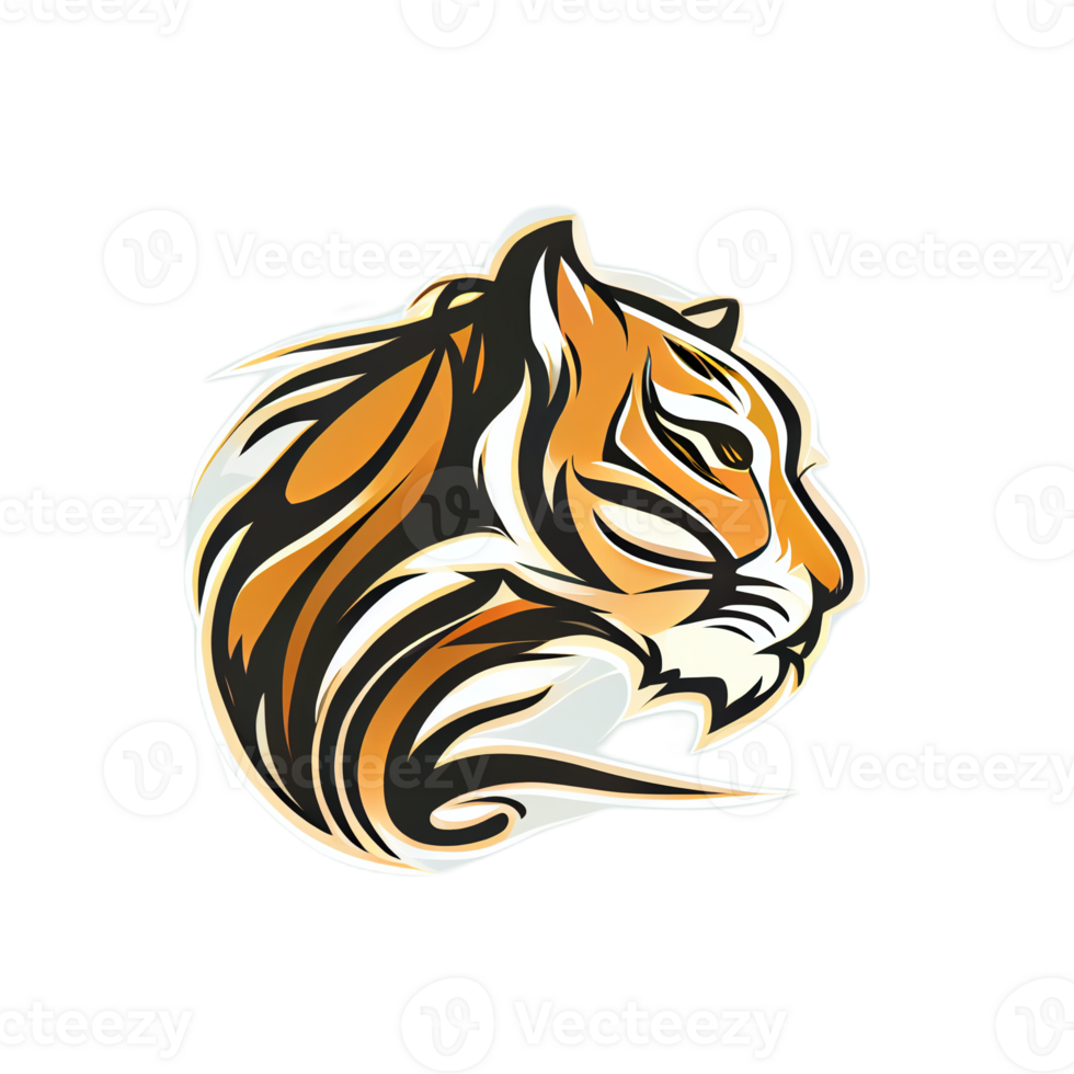 Tiger logo, simple and colorful illustration, transparent background, png