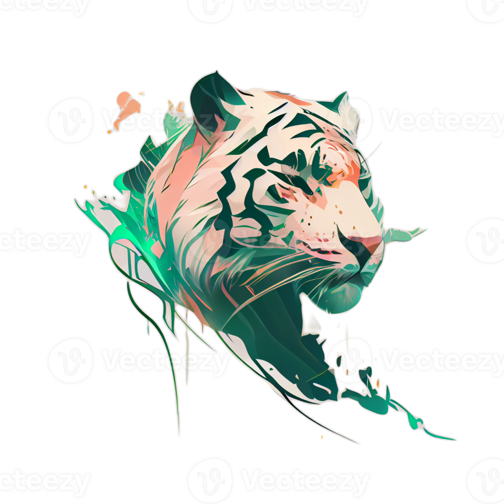 Tiger logo, simple and colorful illustration, transparent background, png