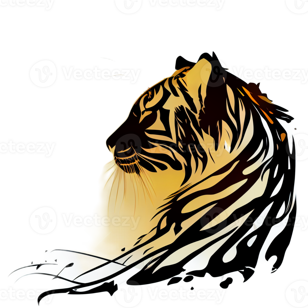 Tiger logo, simple and colorful illustration, transparent background, png