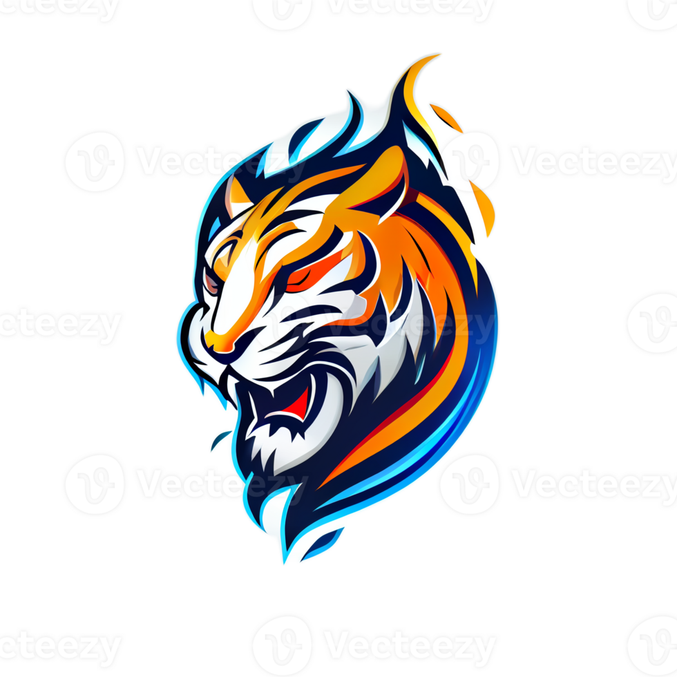 Tiger logo, simple and colorful illustration, transparent background, png