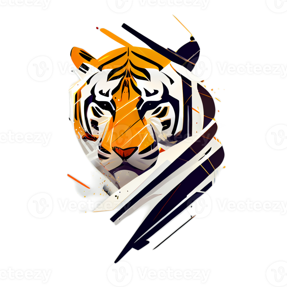 Tiger logo, simple and colorful illustration, transparent background, png