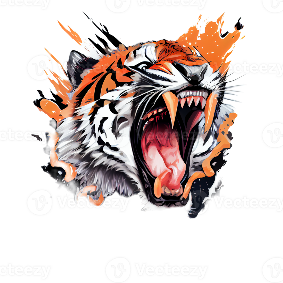 Tiger logo, simple and colorful illustration, transparent background, png