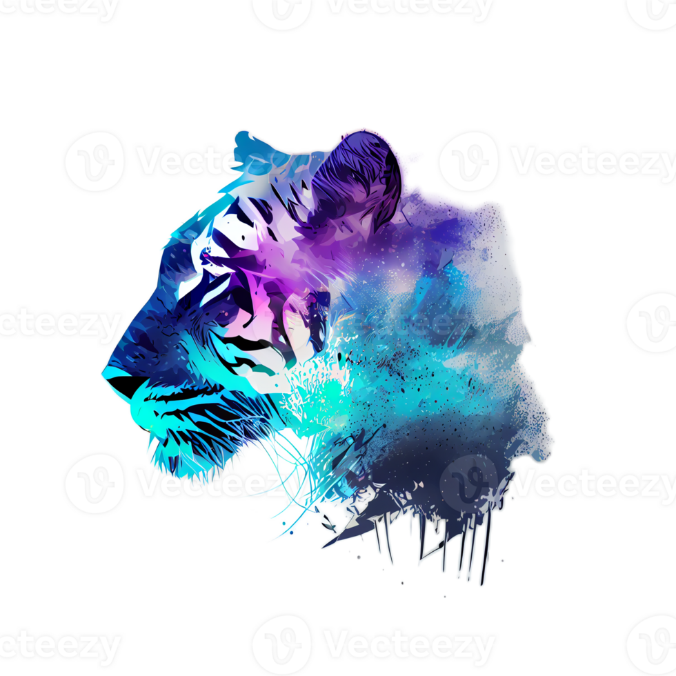 Tiger logo, simple and colorful illustration, transparent background, png