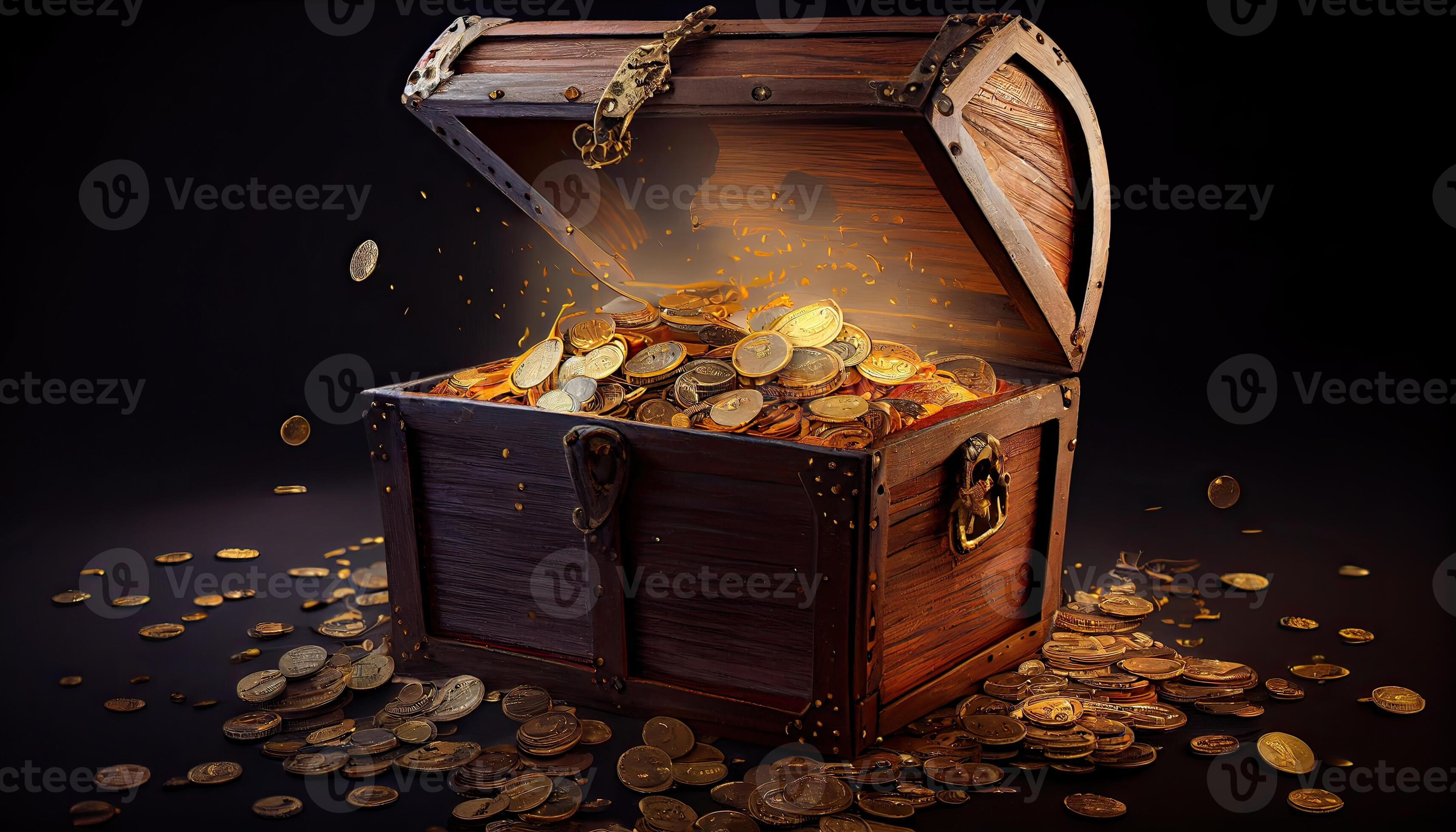 Open treasure chest filled with gold coins. Open treasure chest filled with  gold coins. Generative Ai 22588599 Stock Photo at Vecteezy