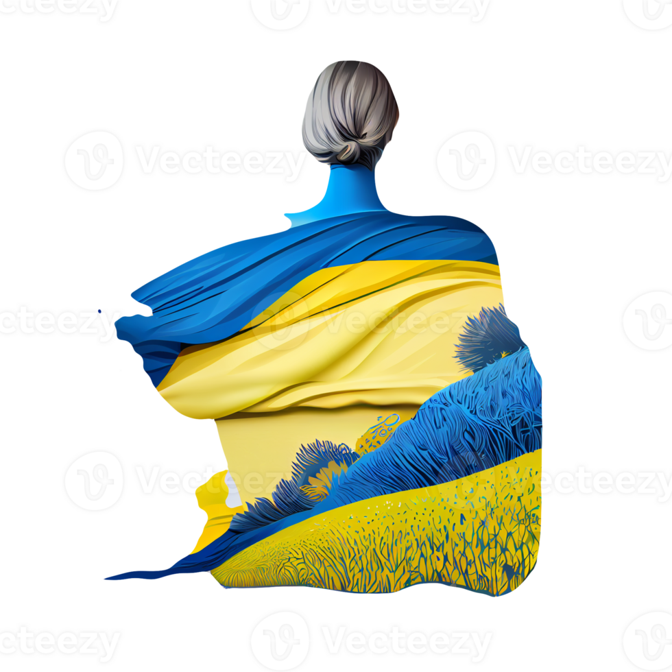 Ukraine Flag Woman illustration, beautiful women Ukrainian and EU artwork flags, png