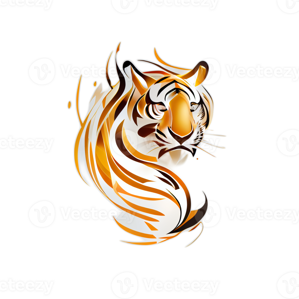 Tiger logo, simple and colorful illustration, transparent background, png