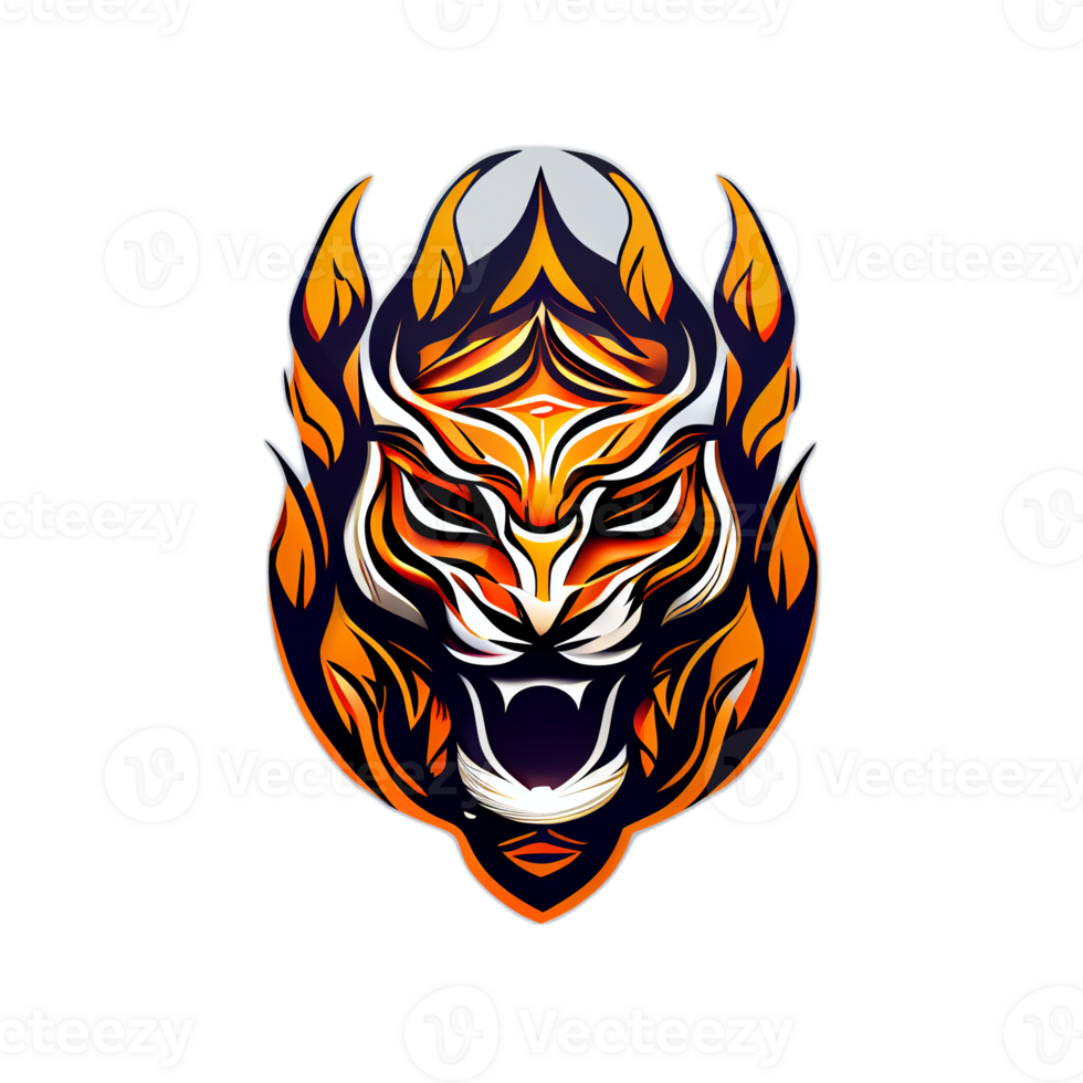 Tiger Logo, einfach und bunt Illustration, transparent Hintergrund, ai generiert png