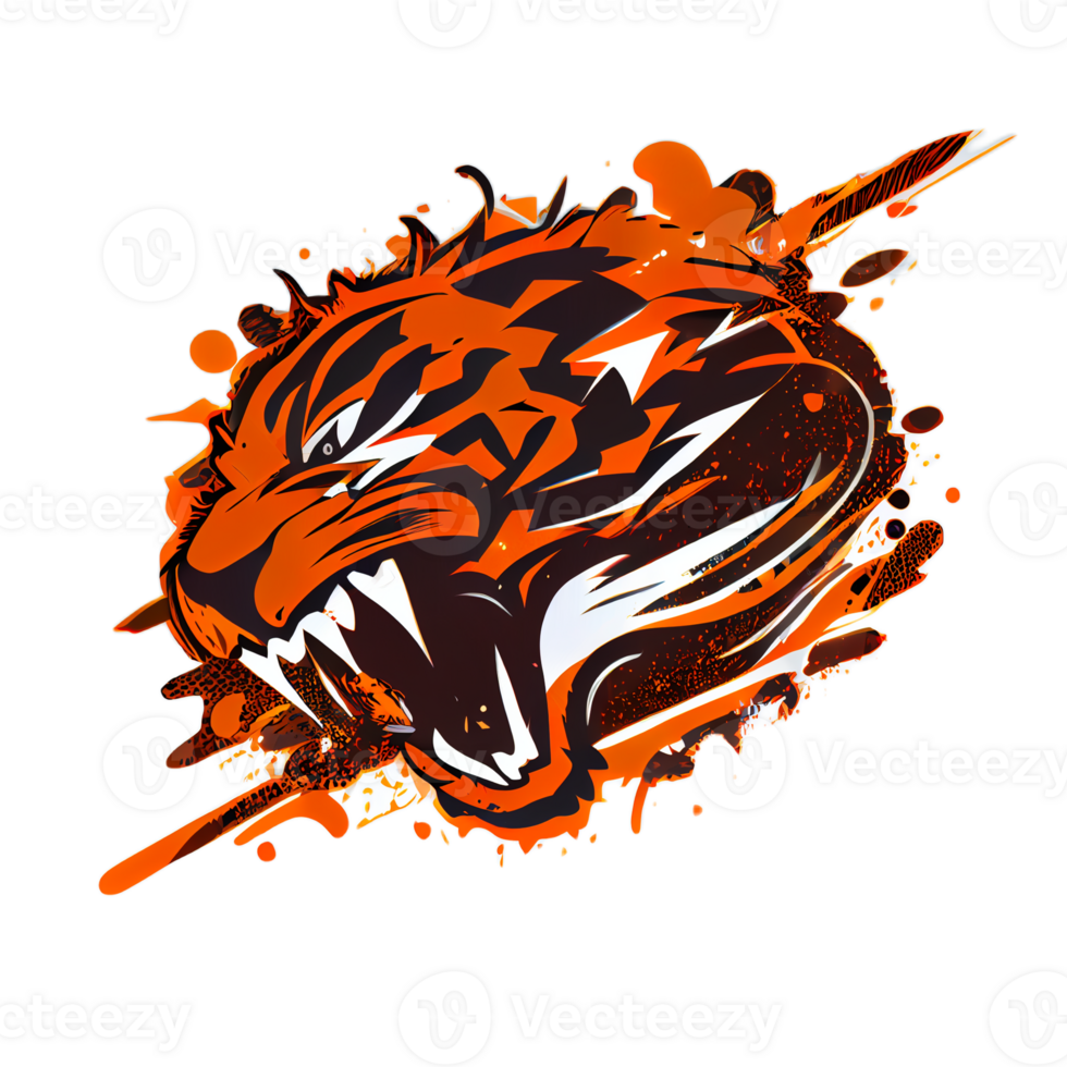 tiger logotyp, enkel och färgrik illustration, transparent bakgrund, ai genererad png
