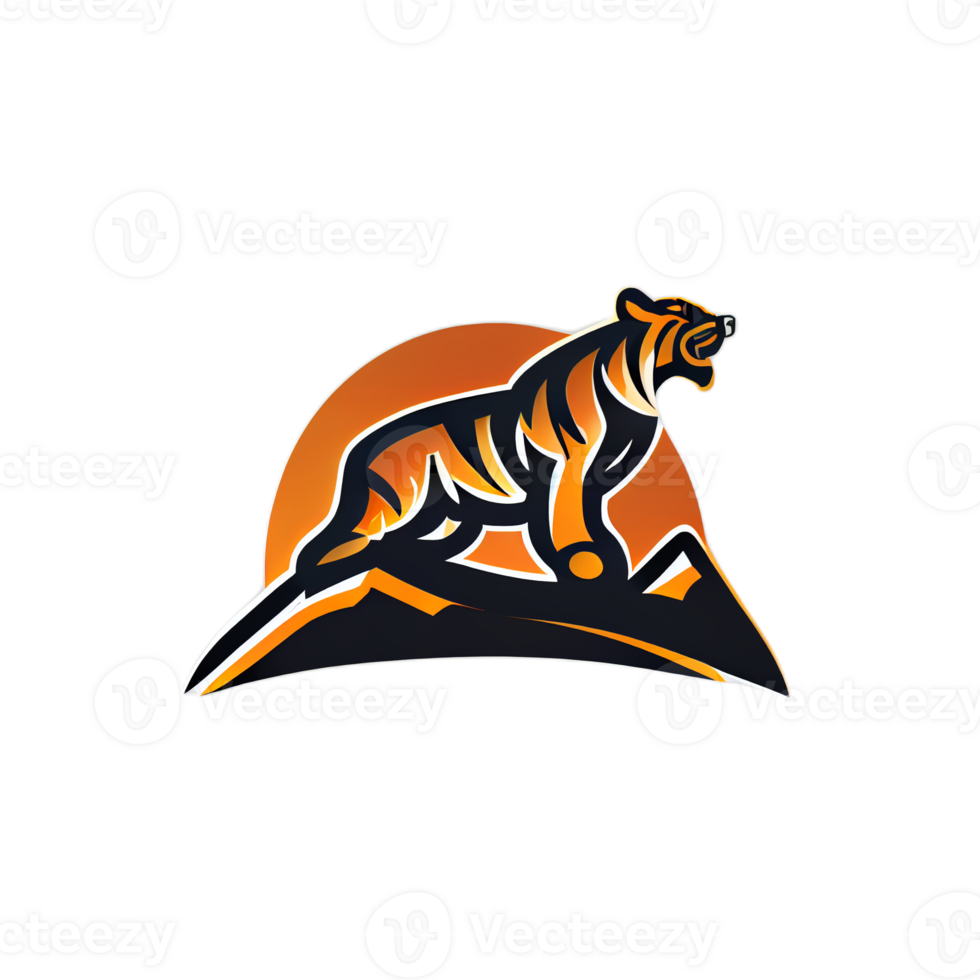 Tiger logo, simple and colorful illustration, transparent background, png