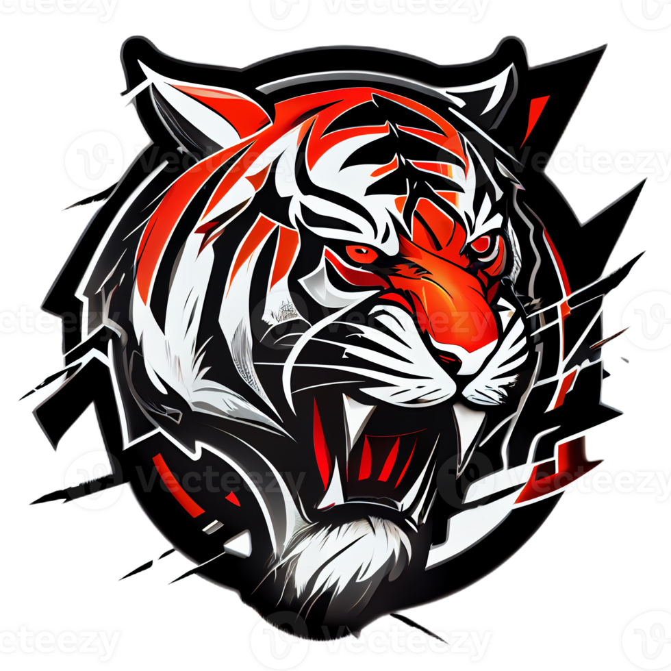 Tiger logo, simple and colorful illustration, transparent background, png