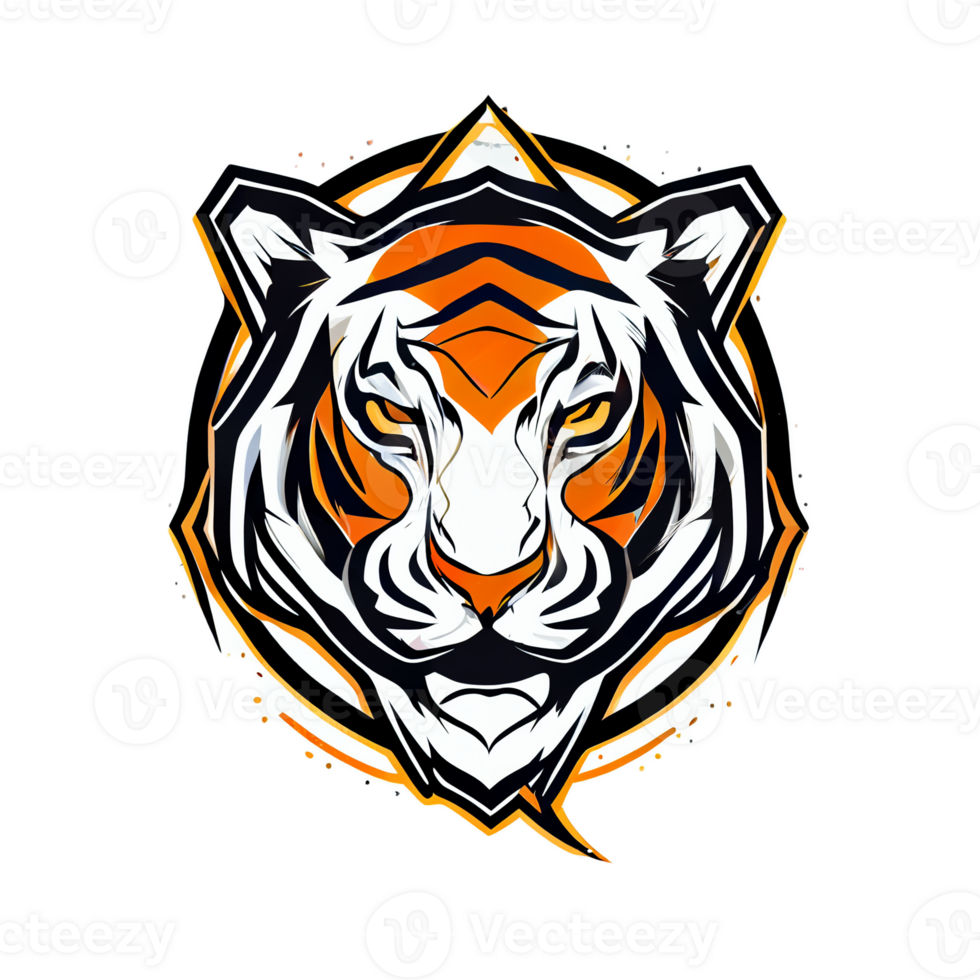 Tiger logo, simple and colorful illustration, transparent background, png