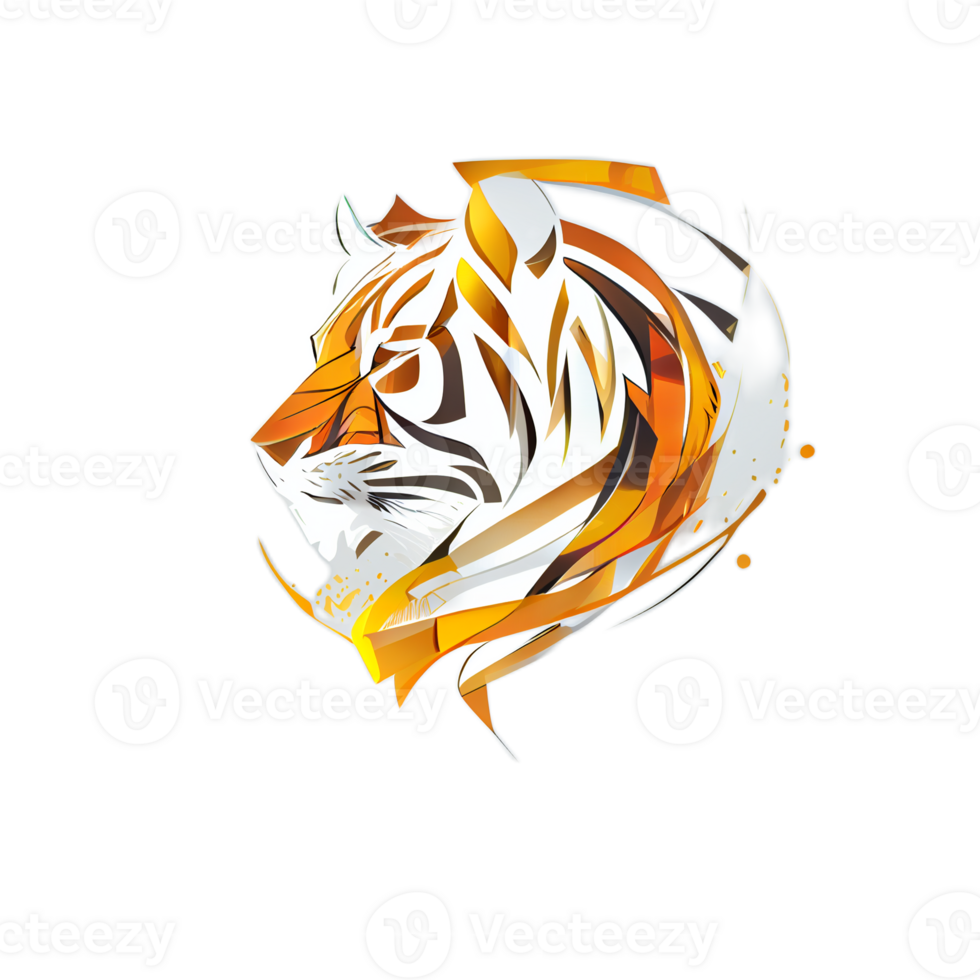 Tiger logo, simple and colorful illustration, transparent background, png