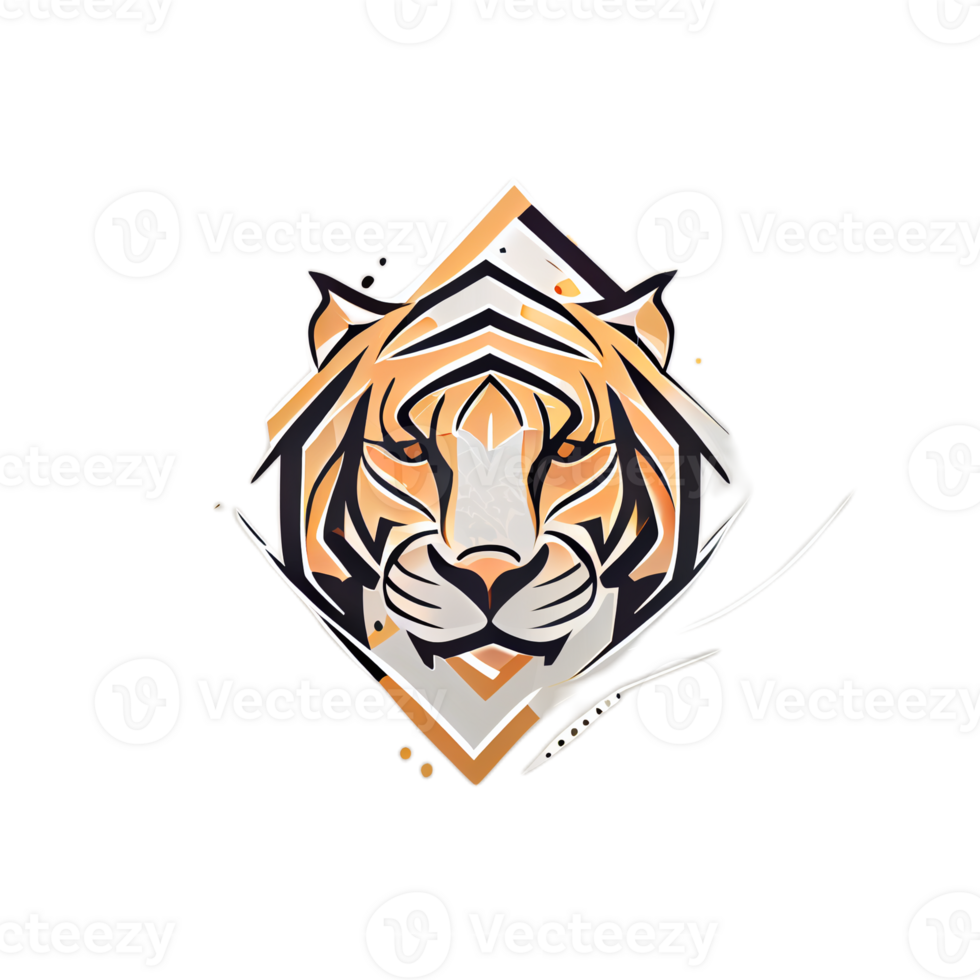 Tiger logo, simple and colorful illustration, transparent background, png