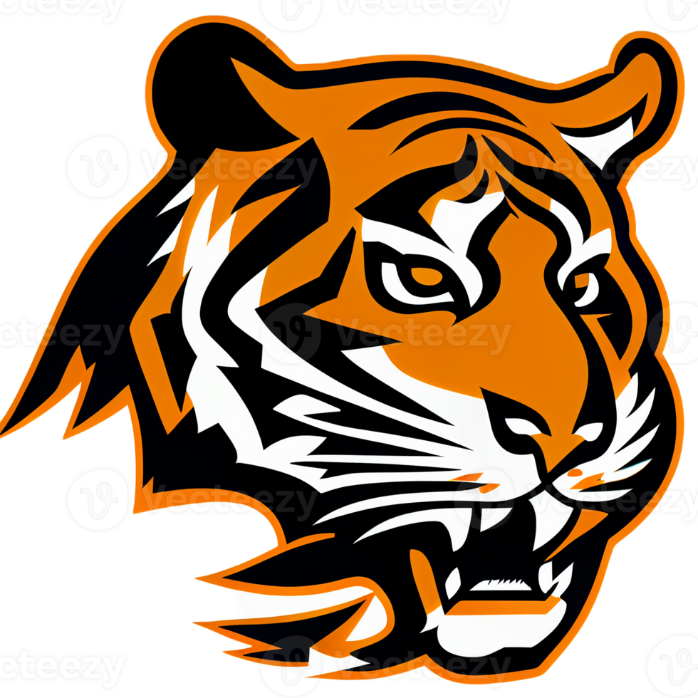 Tiger logo, simple and colorful illustration, transparent background, png