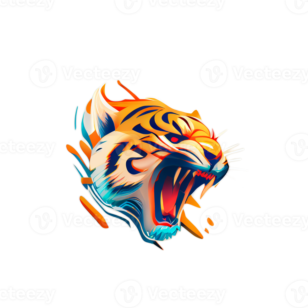 tiger logotyp, enkel och färgrik illustration, transparent bakgrund, ai genererad png