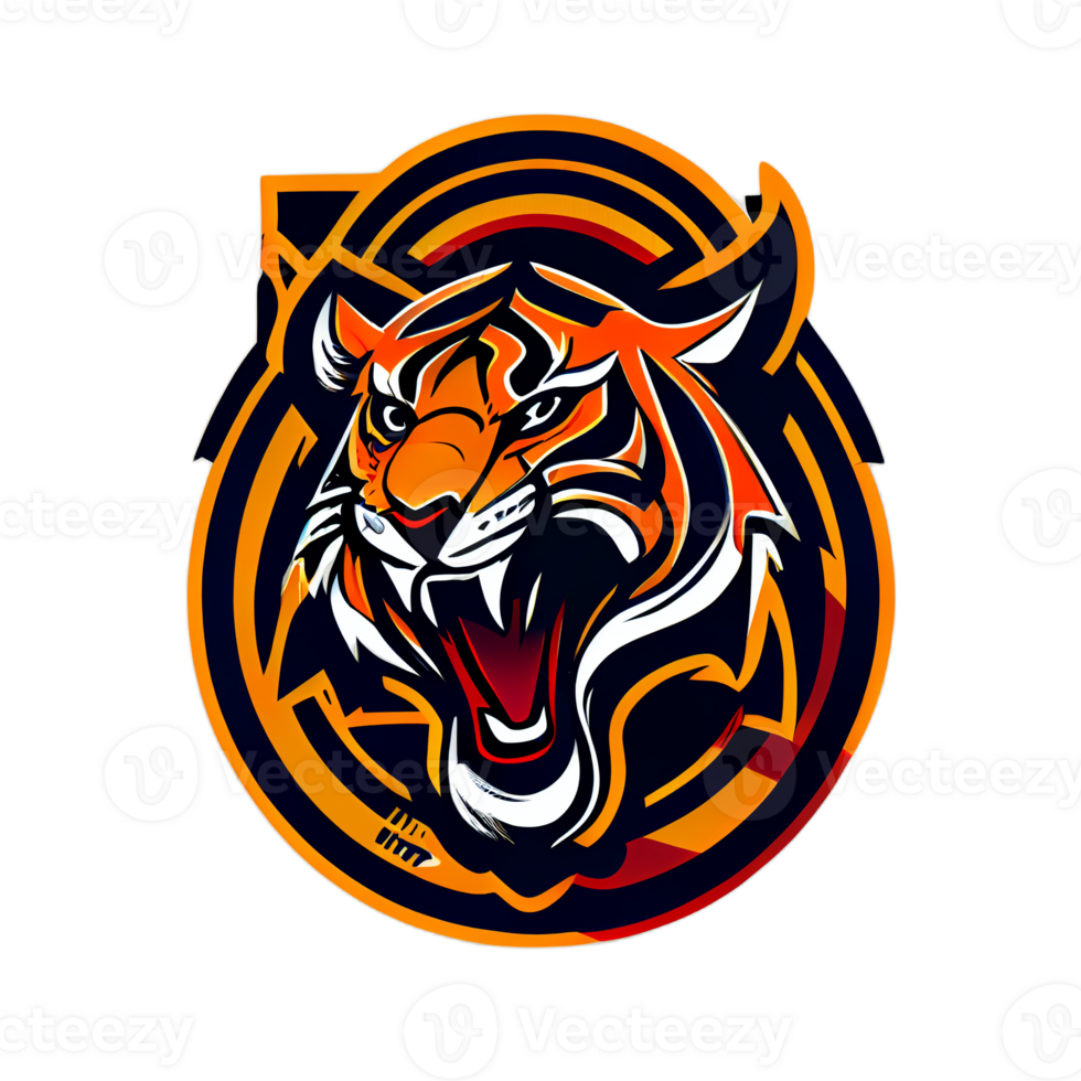 Tiger logo, simple and colorful illustration, transparent background, png