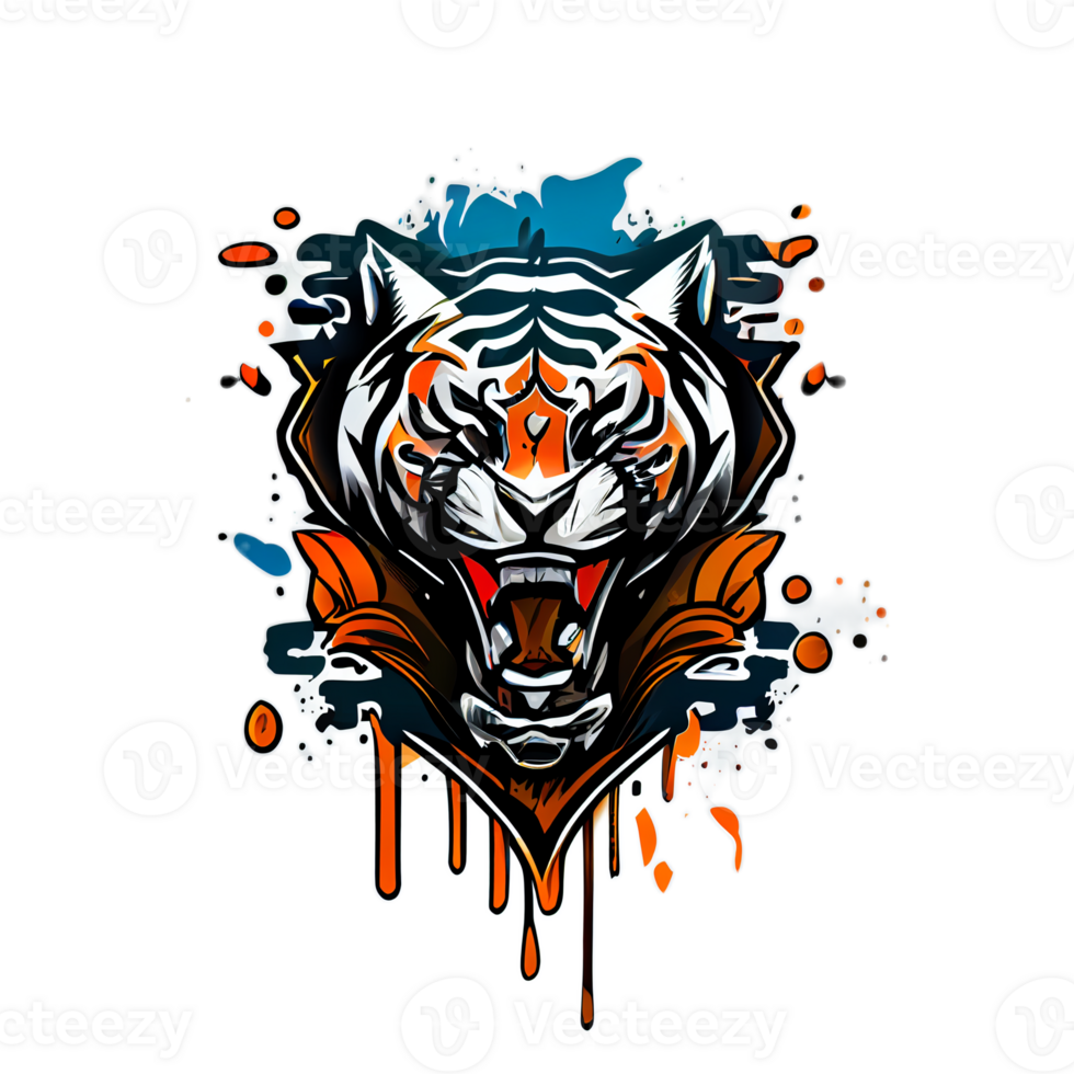 Tiger logo, simple and colorful illustration, transparent background, png