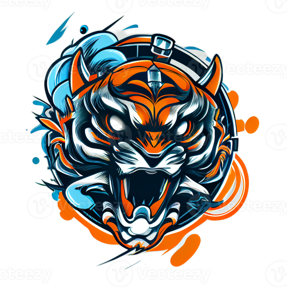 Tiger logo, simple and colorful illustration, transparent background, png