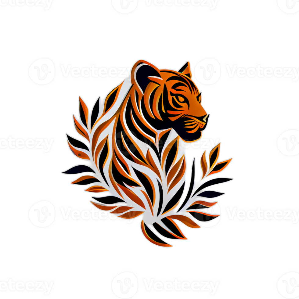 Tiger logo, simple and colorful illustration, transparent background, png